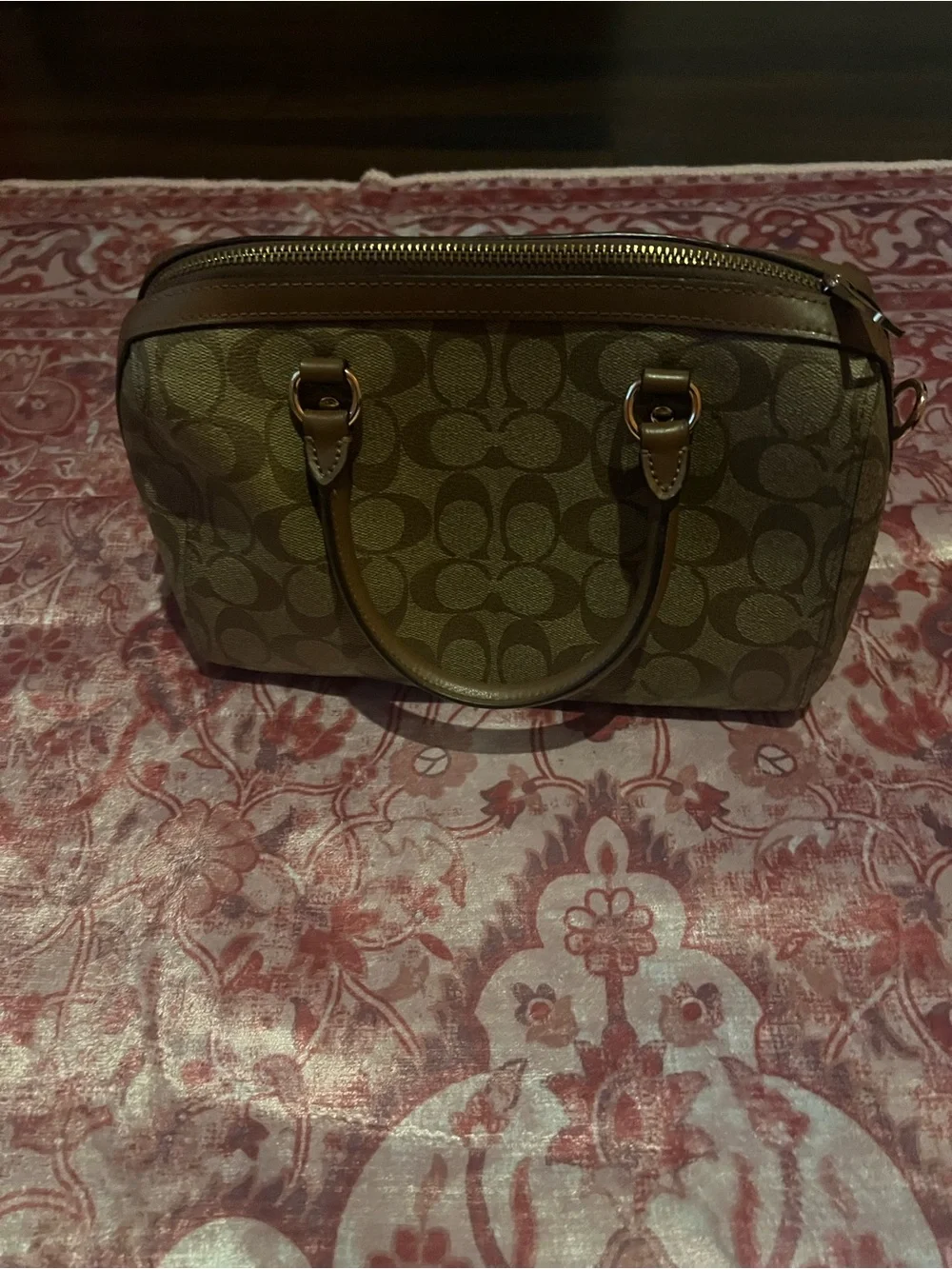 Coach Brown Khaki Signature Satchel with Leather Trim